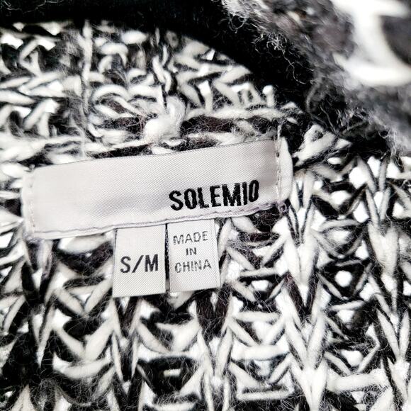 Solemio Black & White Oversized Chunky Cable Knit Long Cardigan Women’s Size S/M - Picture 6 of 8